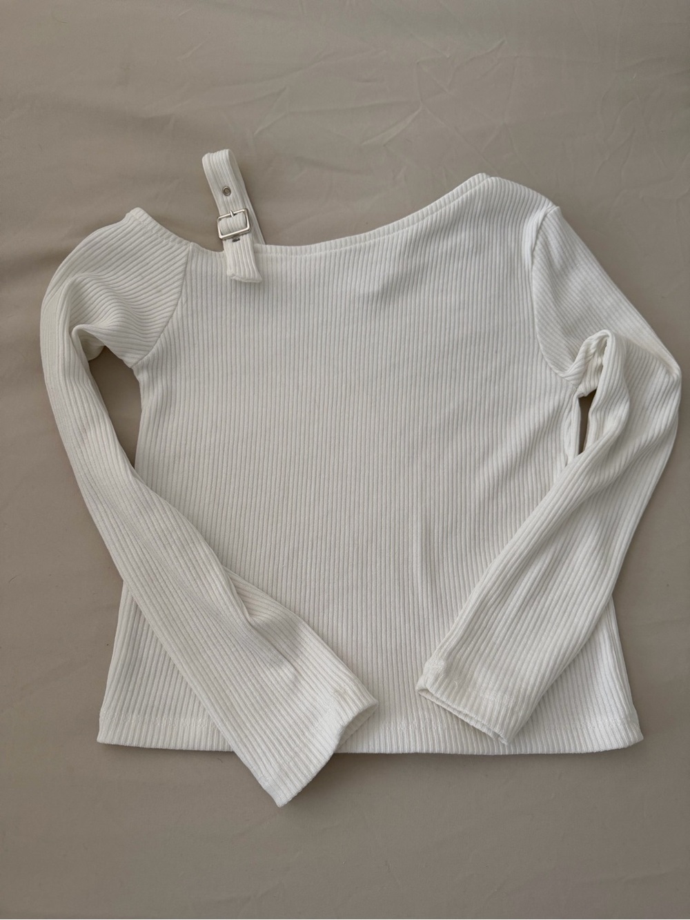 Zara Ribbed One-Shoulder Long Sleeve Top - White